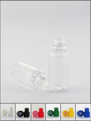 Liquidflasche PET klar 10 ml m. Dosierer und KISI-Verschlu